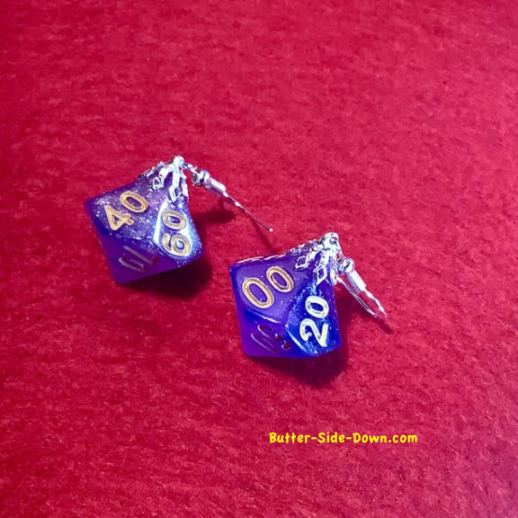 0 Sided Dungeon Dice Earrings Percentage  Fushia Blue