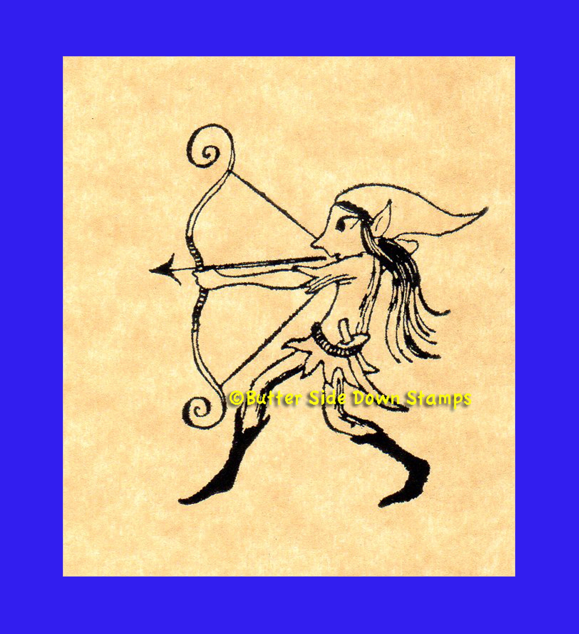 Fairy aiming a bow and arrow rubber stamp