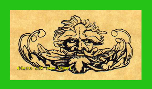 Green man face rubber stamp