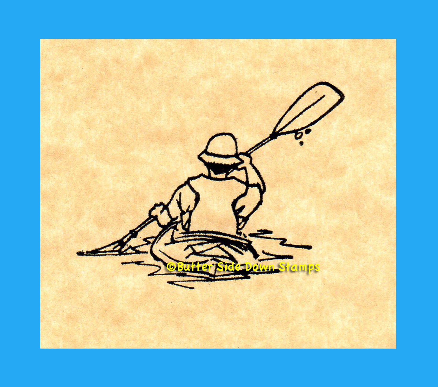 rear view of person paddling a kayak rubber stamp