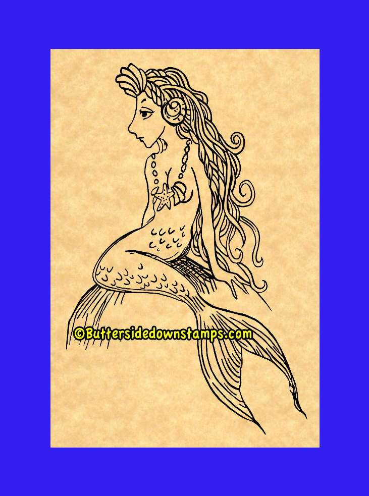 Little Mermaid sitting on rock stamp