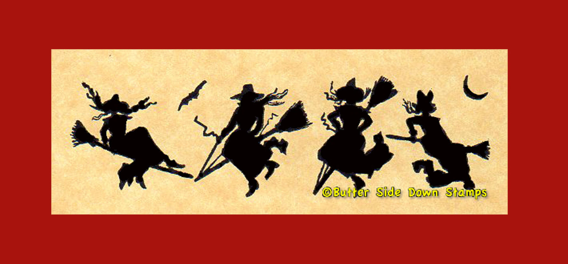 Witches on their brooms Rubber Stamp
