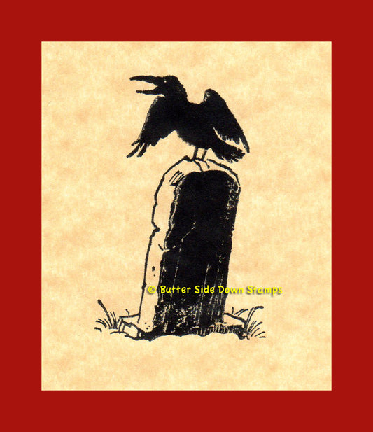 Tombstone Raven Halloween Rubber Stamp