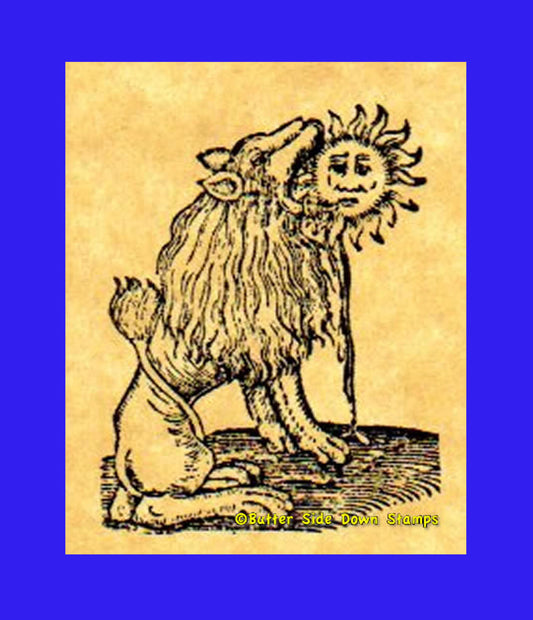 Alchemical lion swallowing the sun rubber stamp