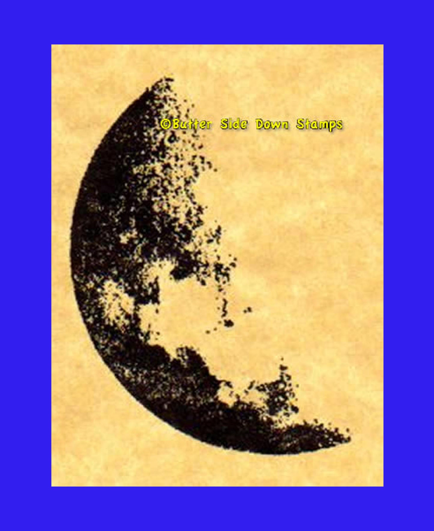 Detailed gibbous half moon rubber stamp