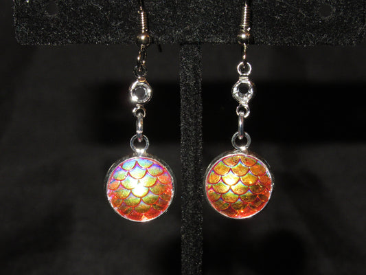 Iridescent Orange Dragon Fire Scale Earrings