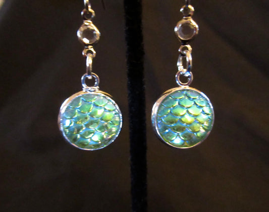 Iridescent Blue Green Mermaid Scale Earrings