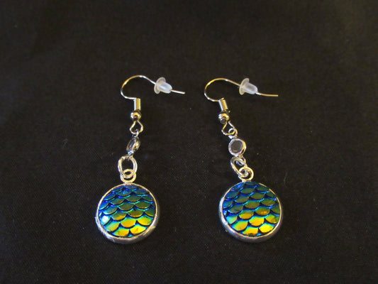 Iridescent Blue Mermaid Scale Earrings