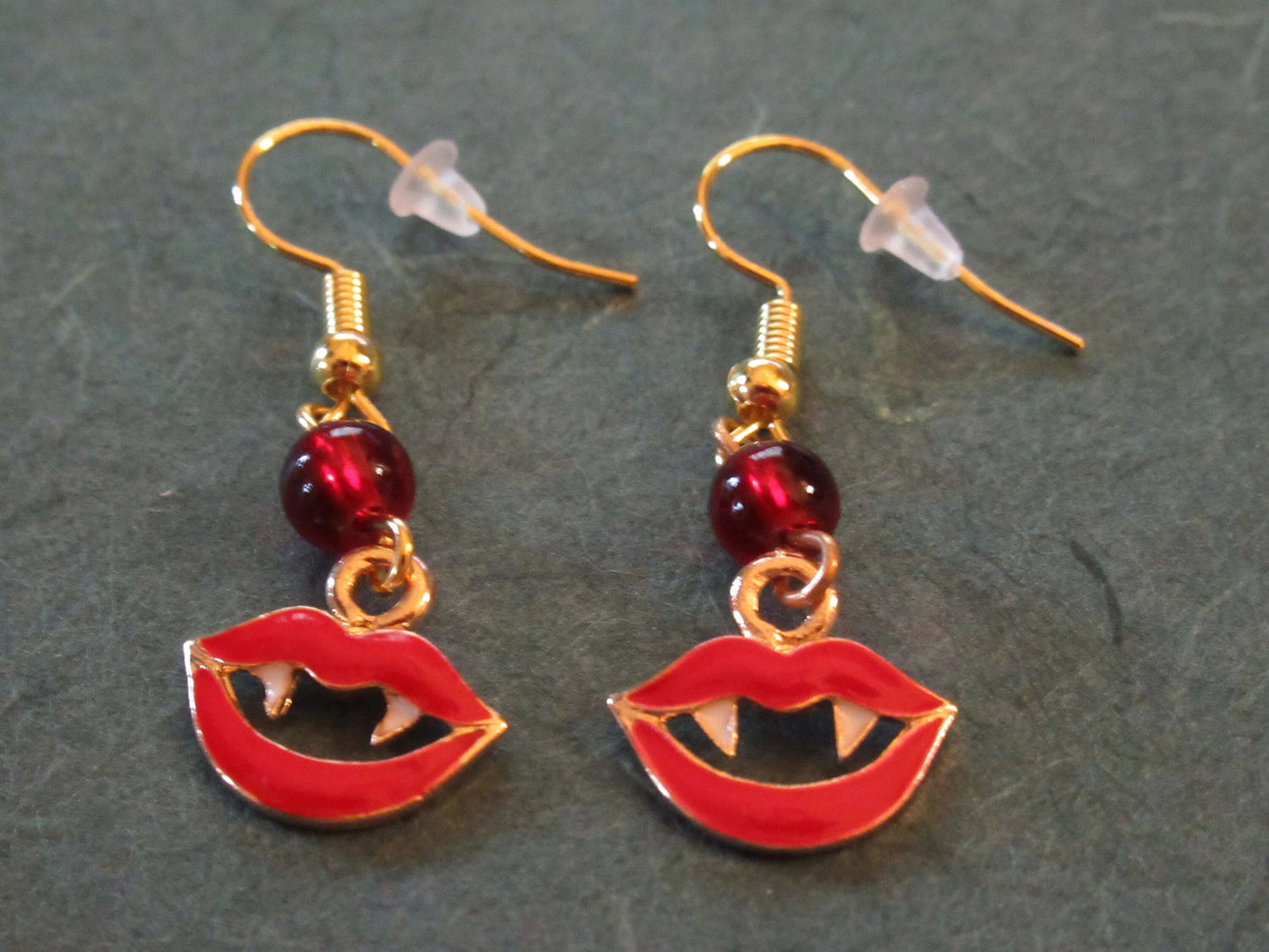 Vampire Fangs Red Enamel Earrings