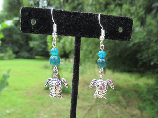 Sea Turtle Blue Apatite Earrings
