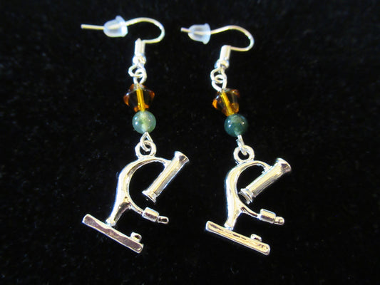 Microscope Green Agate Scientist Earrings