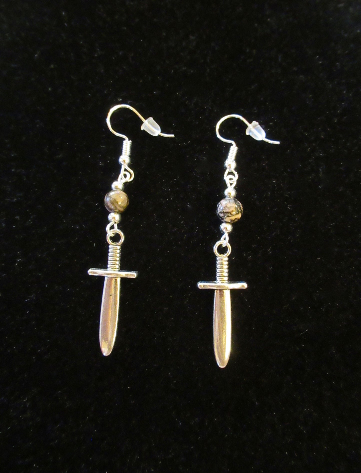 Silver Sword Rhodonite Earrings