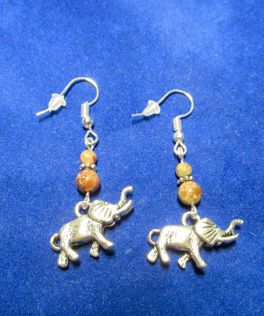 Silver Elephant Botswana Agate Earrings