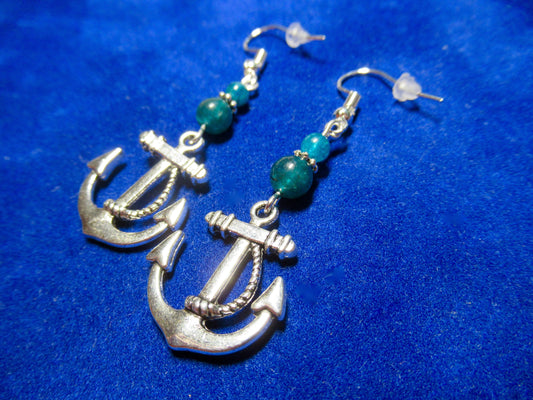 Nautical Anchor Blue Apatite Earrings