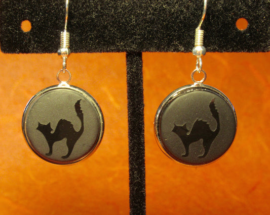 Black Cat Etched Glass Earrings