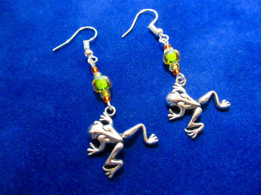 Tree Frog Green Czech Glass Bead Earrings