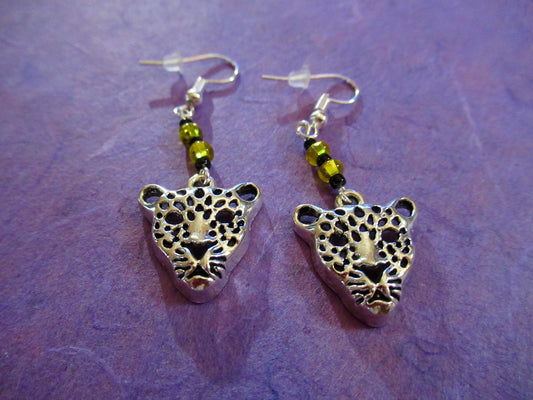 Panther Yellow Czech Glass Earrings