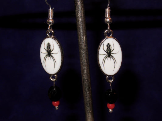 Enamel Black Widow Spider Earrings