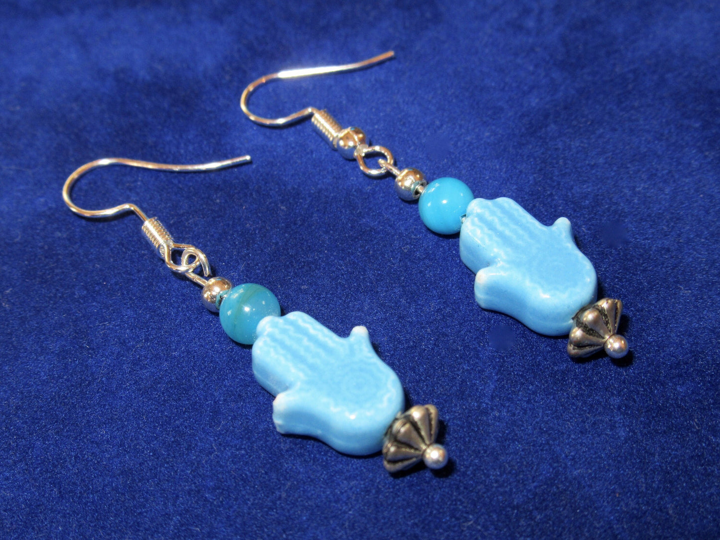 Hamsa Amulet Blue MOP Earrings