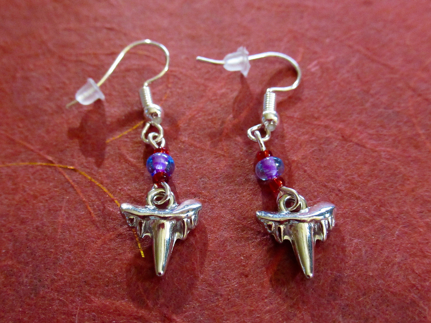 Shark Tooth Purple Czech Earrings