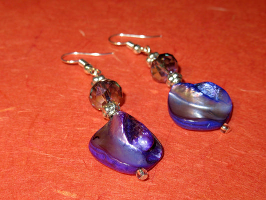 Purple Mother of Pearl and AB Crystal Dangle Earrings
