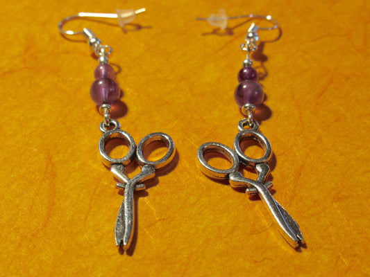 Hairdresser Scissors Amethyst Earrings