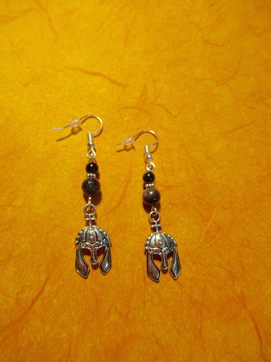 Medieval Helmet Garnet Earrings