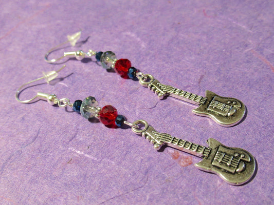 Guitar Glittering Crystal Bead Earrings