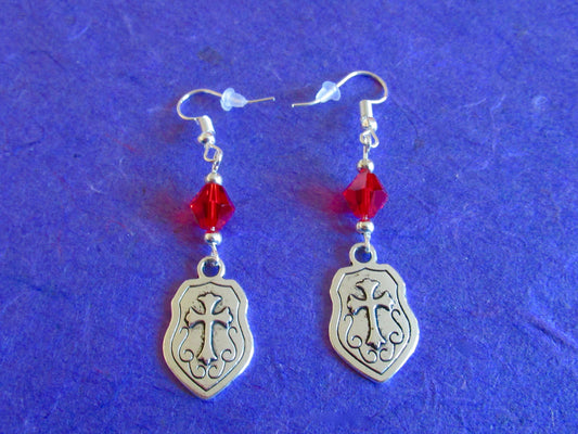 Knights Templar Cross Shield Red Earrings