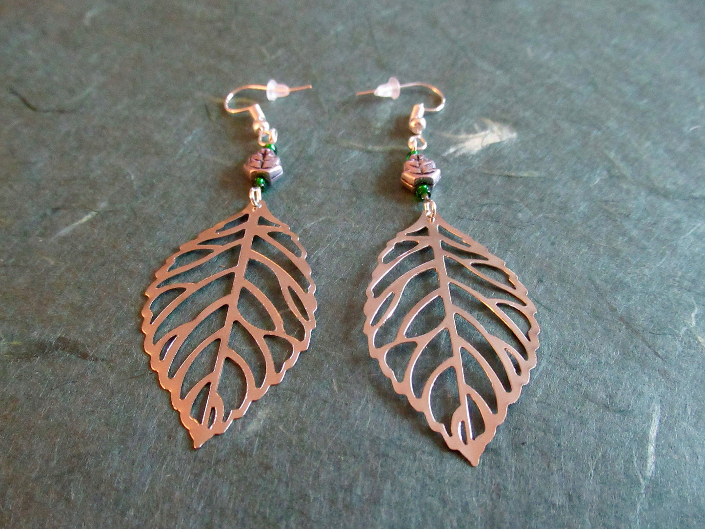 Silver Leaf Czech Glass Earrings