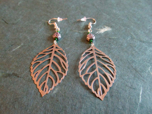 Silver Leaf Czech Glass Earrings