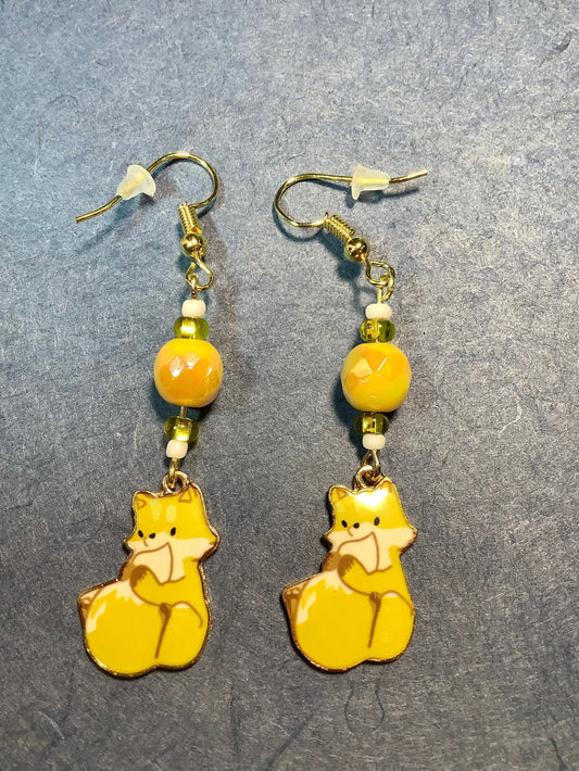 Enamel Yellow Fox Crystal Earrings