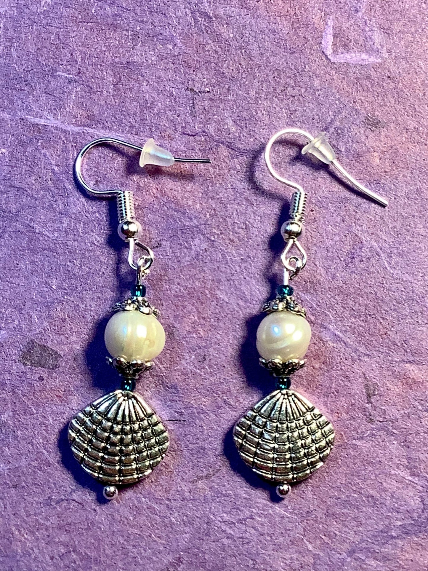 Real Pearl Scallop Seashell Earrings