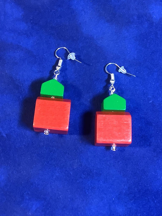 Monopoly Wooden Hotel and House Earrings